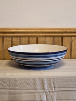 Home Brand Blue and White Striped Stoneware Large Bowl