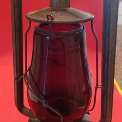 Antique Dietz Hy-Lo Railroad Lantern With Red Globe, Loc-Nob Pat. 1914, New York 