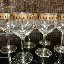 Vintage Culver Valencia Cranberry 22KT Gold Wine Glass Set