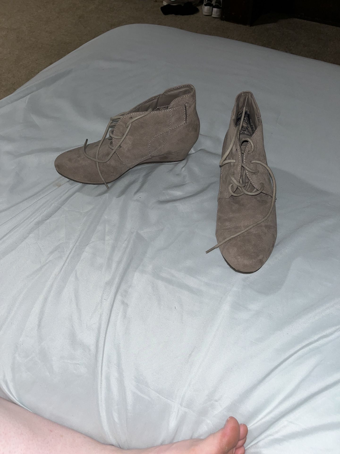 Marbella Lace Up Tan Wedge Boots