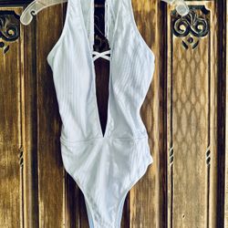 White One Piece Fringed Swimsuit Juniors Small