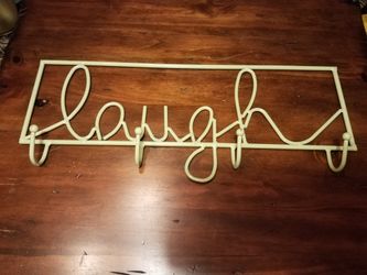 rack; laugh; four hooks; green metal;21x8-$12