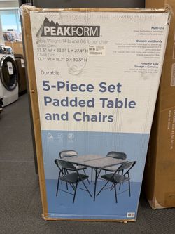 Peakform 5pc Folding Table Set Black: Vinyl Padded, Space-Saving Storage, No Tools Assembly