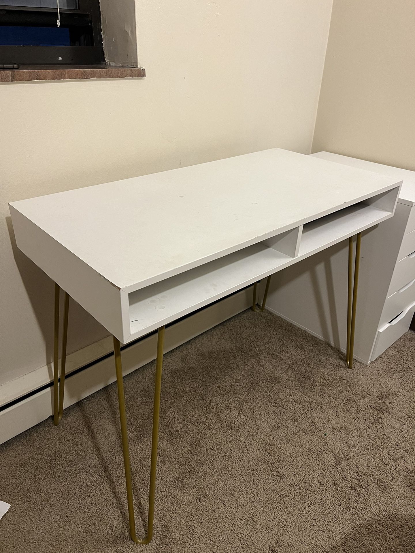 White Desk With Gold Legs 