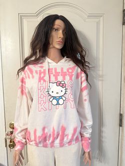 Women’s Hello Kitty White and Pink Tie-Dye light weight Hoodie Sweater size medium