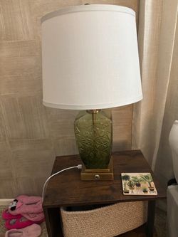 Set of 2! Green glass base lamps