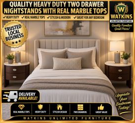 🛏️ Set of 2 Heavy-Duty Wood Nightstands w/ Real Marble Tops