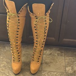 Women's Platform Lace Up Stiletto Heel Thigh High 