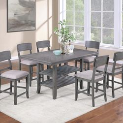 GREY COUNTER HEIGHT DINING TABLE WITH CHAIRS