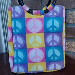 Fit & Fresh Insulated Lunch Bag Purse Rainbow Peace Signs Handles