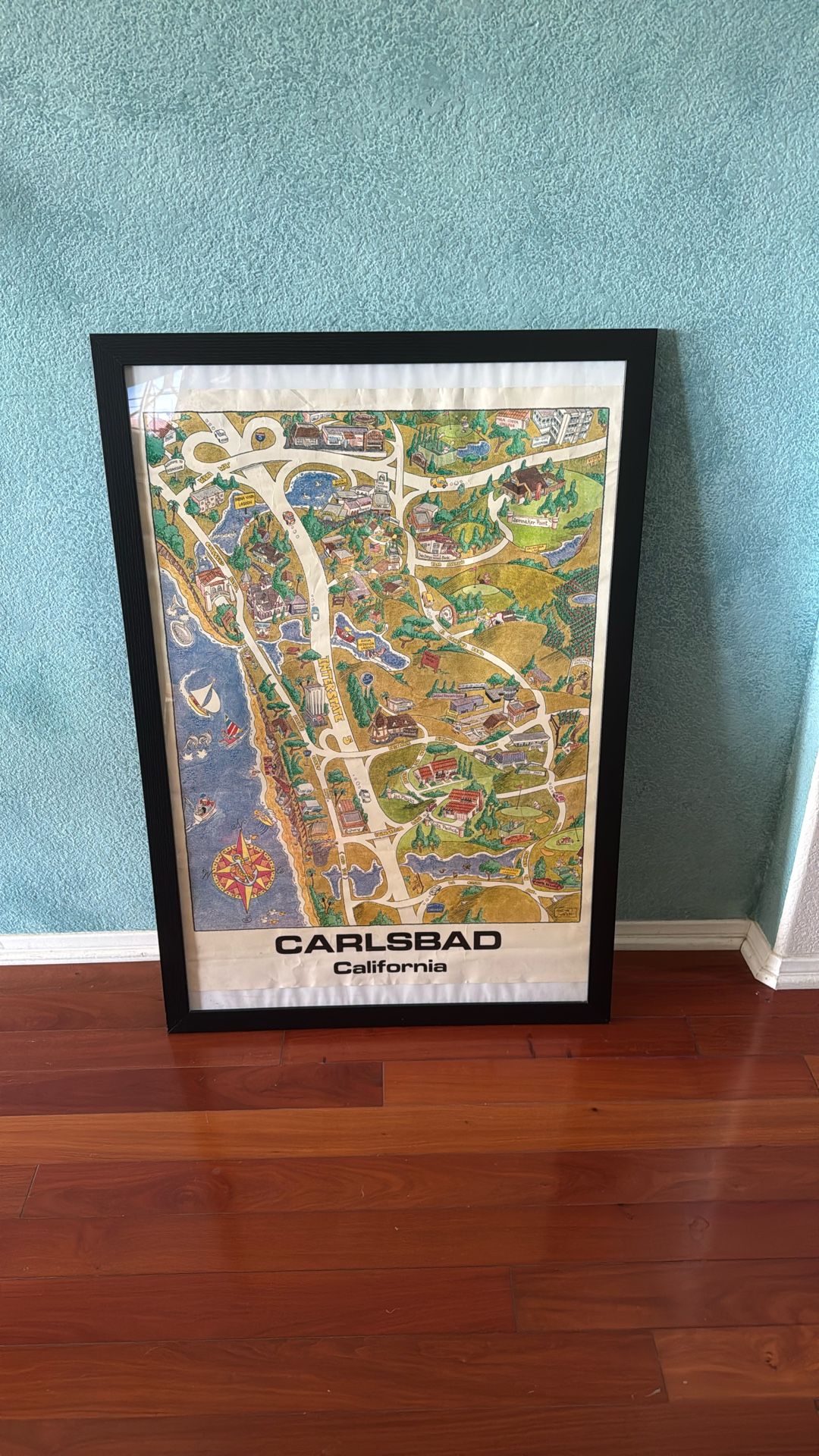 Rare Vintage Carlsbad CA Framed Poster 38” X 26” By Sherman Goodrich