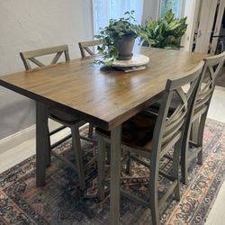 High Top Dining Table Set – Solid Wood, 4 Chairs