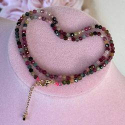 3mm Multi-Color Tourmaline Necklace ( 16in )