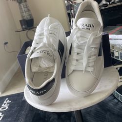 White ,Used Authentic,Size 9 Prada Milano Sneakers 