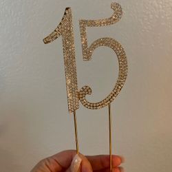 Gold Jeweled 15 Cake Topper