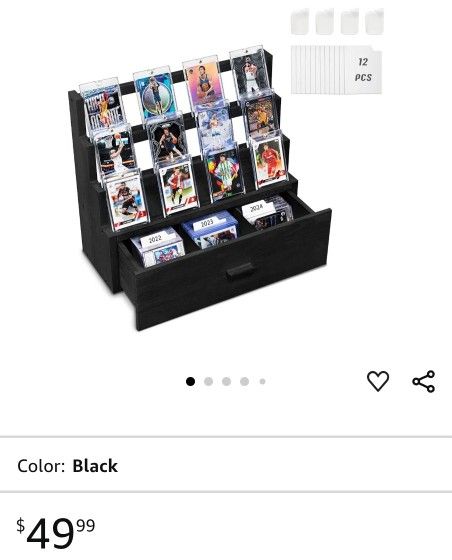 3-Tier Trading Card Storage with Custom Drawer, Wood Graded Card Display with Card Supporters and Dividers