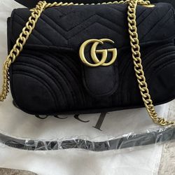 GG Velvet Black With Gold Marmont Designer Classy Handbag From France