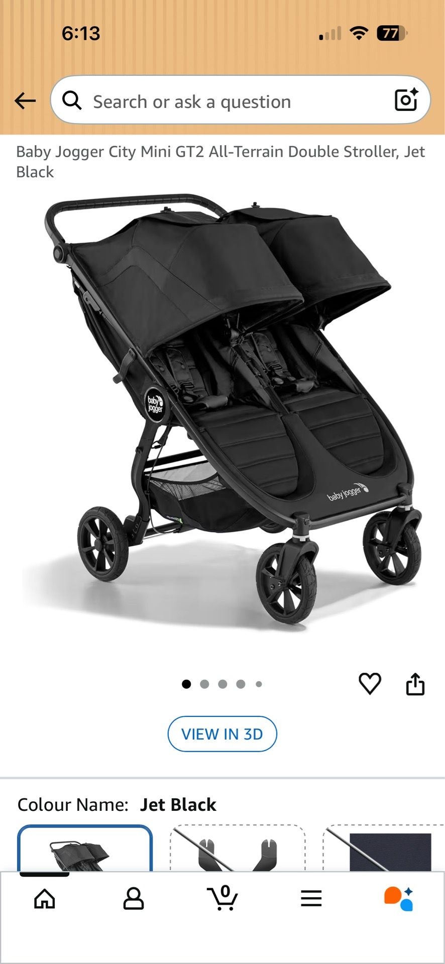 Baby Jogger City Mini GT2 All-Terrain Double Stroller, Jet Black Dab