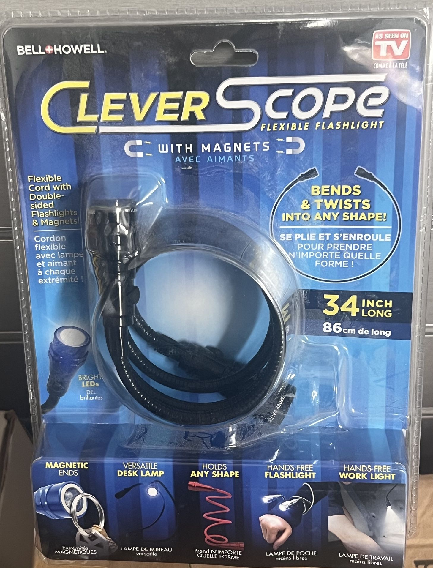 NEW IN BOX Bell+Howell Clever Scope - Magnetic LED Pocket Handheld Flashlight with Flexible Neck (Black)