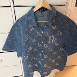 Zara Denim Short Sleeve Button-Up Shirt