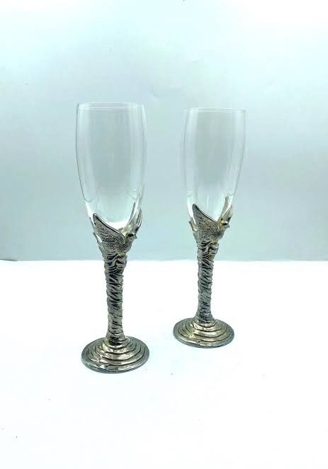 Set Of 2 International Silver Co. Silverplate Love Birds Champagne