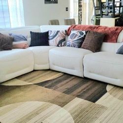 Gallia White Leather 5 Pc Dual Power Reclining Sectional