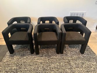Set Of 6 CB2 Dining Boucle Structure Chairs