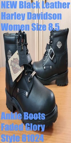 NEW Harley Davidson Women's 8 1/2 Black Leather Ankle Boots 81024