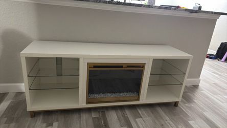 White TV Stand with Electric Fireplace Insert