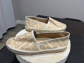 Womens Valentino Toile Monogram Raffia Espadrilles Woven Slip On Flats Size 42 US 12