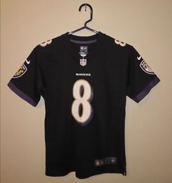 NFL - Nike - On Field - Baltimore Ravens - Youth: Medium - Football Jersey - Lamar Jackson #8 - Polyester - Black