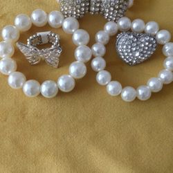 Five Pieces Bracelets Bowl Bracelet And A Butterfly And Heart Ring Adjustable Used Good Condition