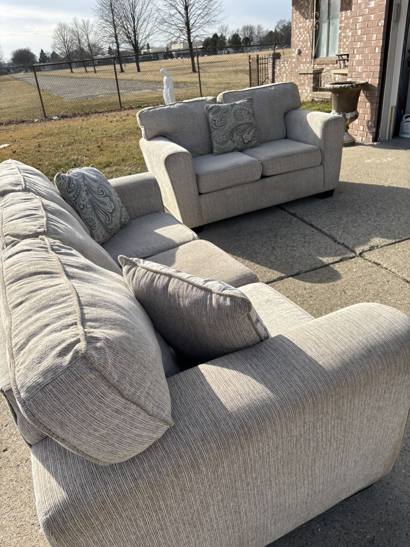 Beautiful Gray/Beige Couch & Loveseat (Free Delivery)