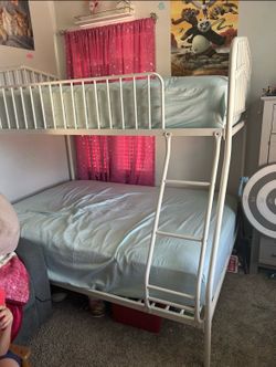 White metal bunk beds