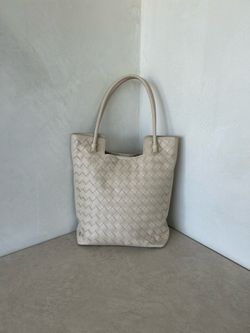 Woven Cream Tote Bag | Vegan Leather Shoulder Handbag | Large Everyday Tote