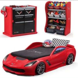 Corvette Toddler To Twin Bed Set With Dresser And Toy Storage