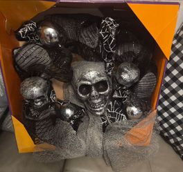 Home Depot home accent collection Holiday 20 in. Mesh Halloween Wreath with Skulls