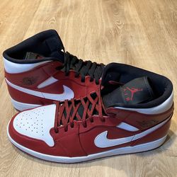 Nike Air Jordan Retro 1 Mid Chicago Gym Red CLEAN White 554724-605 Mens Size 14