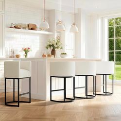 Beige Fabric Barstools Set of 4