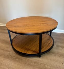 Round Rustic Coffee Table with Storage Shelf