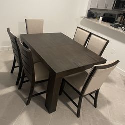 Brown Wood Dining Room Table With 6 Chairs