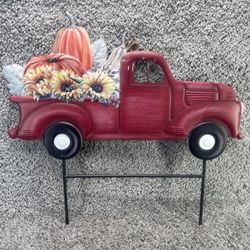 Fall Decorations Outdoor Pumpkin Vintage Truck Metal Decorative Garden Stake