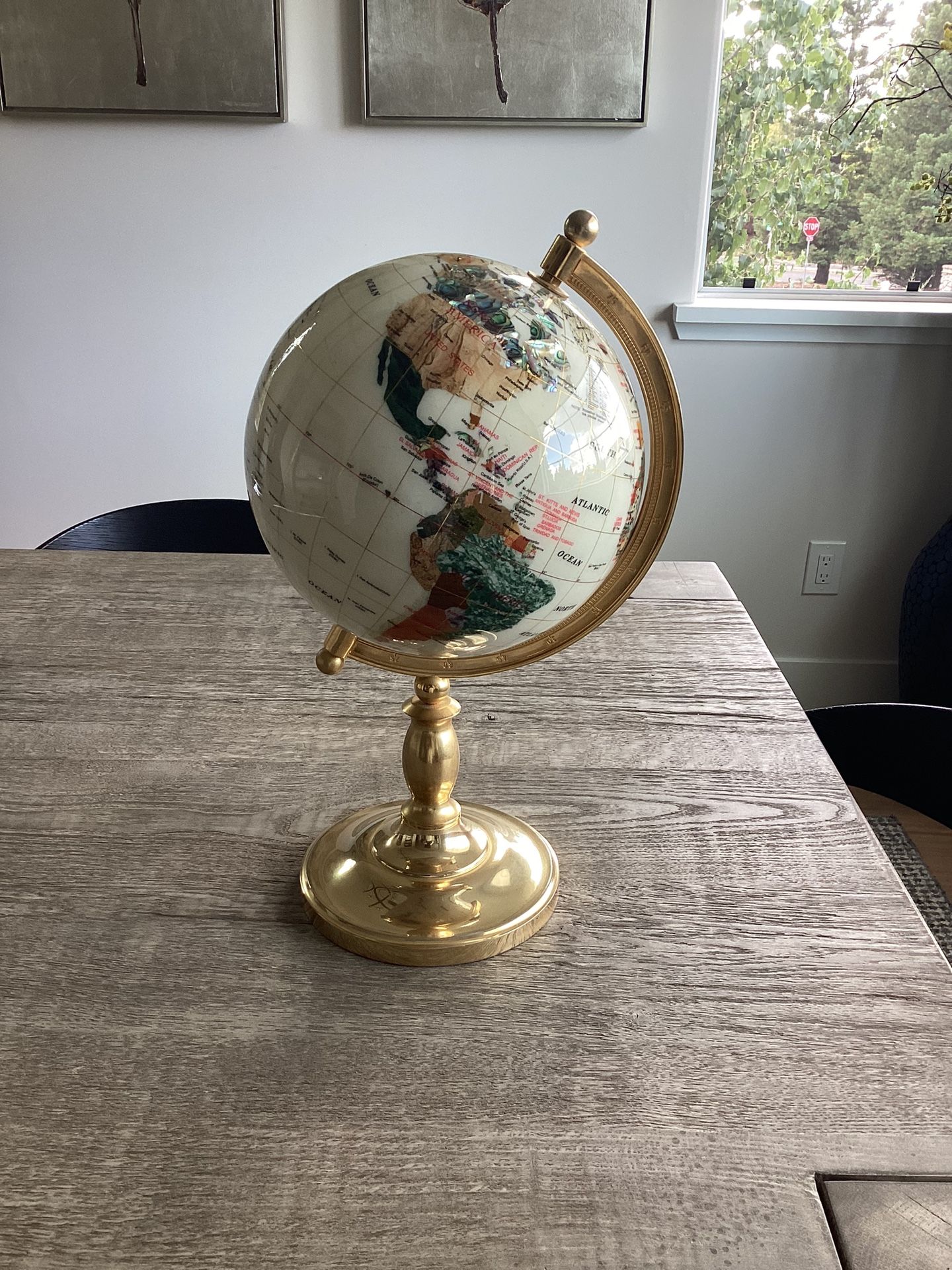 Gemstone tabletop globe with stand