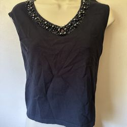 Talbots Sleeveless Ruffle neck Shell - black navy blue