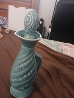 Teal Ceramic Decorative Vase with Stopper