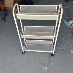 Slim White Mesh Cart With Wheels