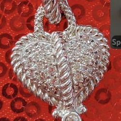 NIB Judith Ripka Silver Heart Enhancer On A Silver Chain 