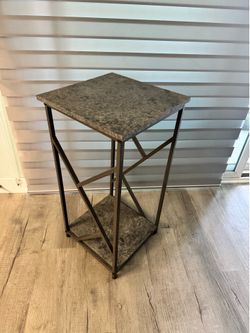 Industrial Accent Table / Plant Stand – Metal & Faux Stone Finish