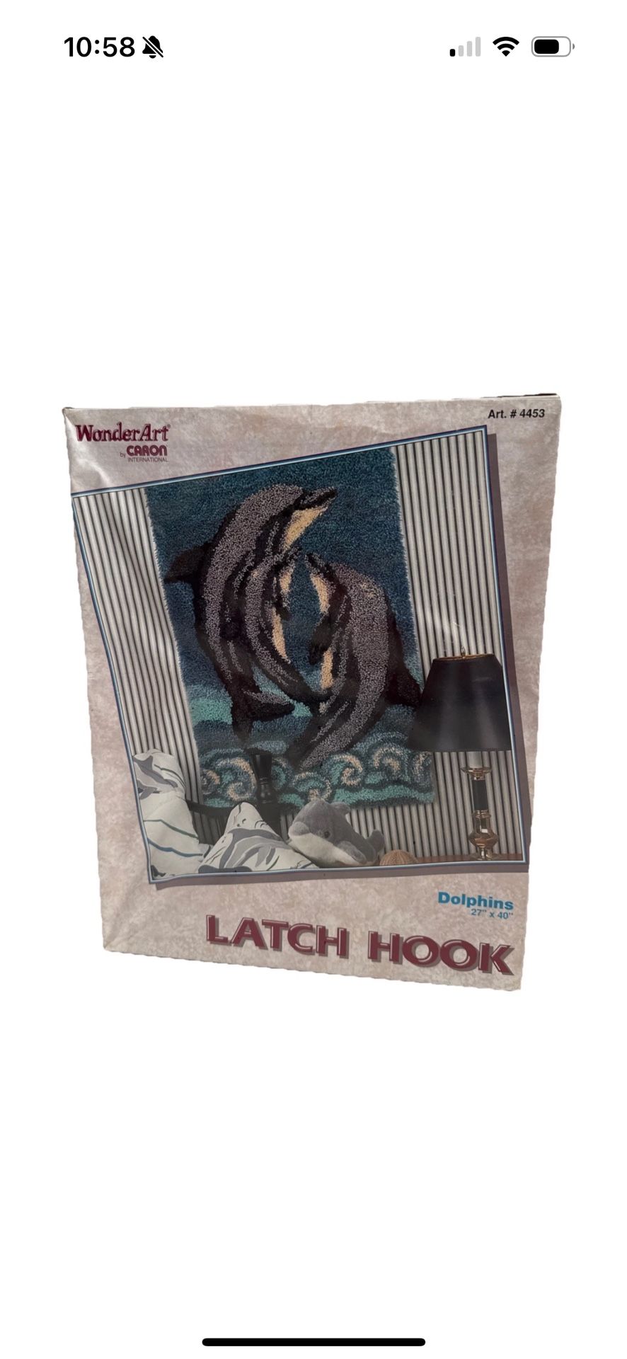 Vtg Dolphins Latch Hook Kit #4453 Wonder Art/Caron 27x40 Factory Sealed