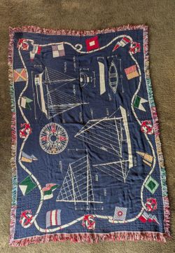 Nautical Sailboat Cotton Woven Throw Blanket with Fringe 71 X 47.5
